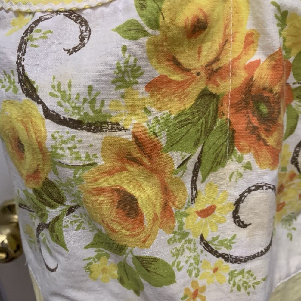 Handmade Apron Waist Tie Yellow Rose Floral Pockets VTG Housewife Cottagecore - Picture 5 of 6